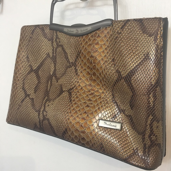 Faux Snakeskin Clutch with Folding Handle - Picture 5 of 5